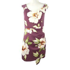 Mind Code Floral Wrap Style Mini Dress Womens Size L Lined Sleeveless Burgundy